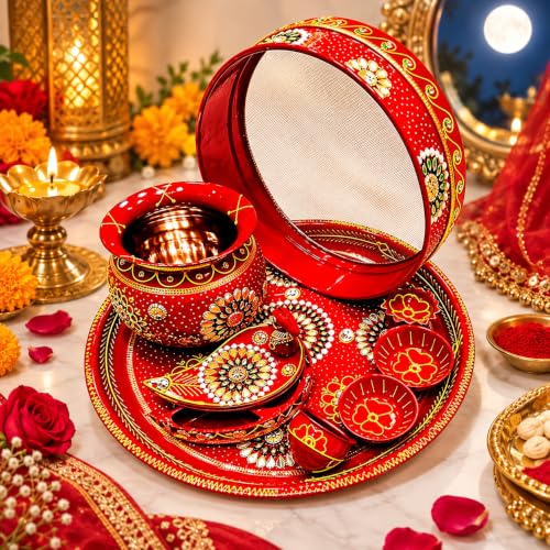 MEGH DECORATIVE KARWACHAUTH THALI SET(EACH)