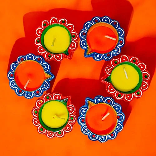 MEGH CLAY DIYA DECORATIVE WITH WAX 6PC