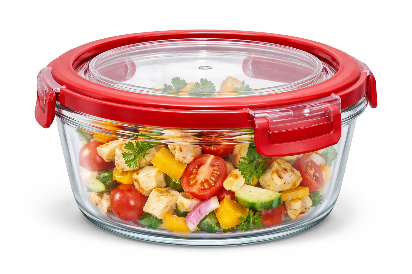 MICROWAVE GLASS CONTAINER ROUND RED LID
