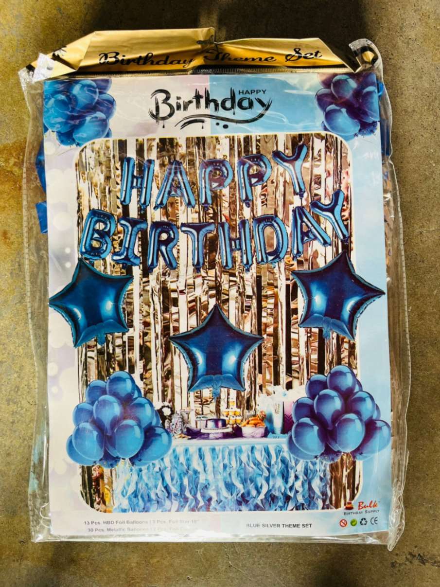 BLUE & SILVER BIRTHDAY THEME SET WITH CURTAIN