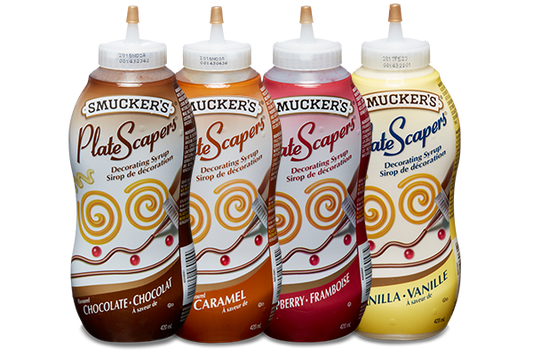 SMUCKER SAUCE DESSERT ASST PLT SCAPERS